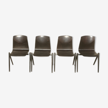 Ensemble de 4 chaises industrielles vintage Galvanitas S22