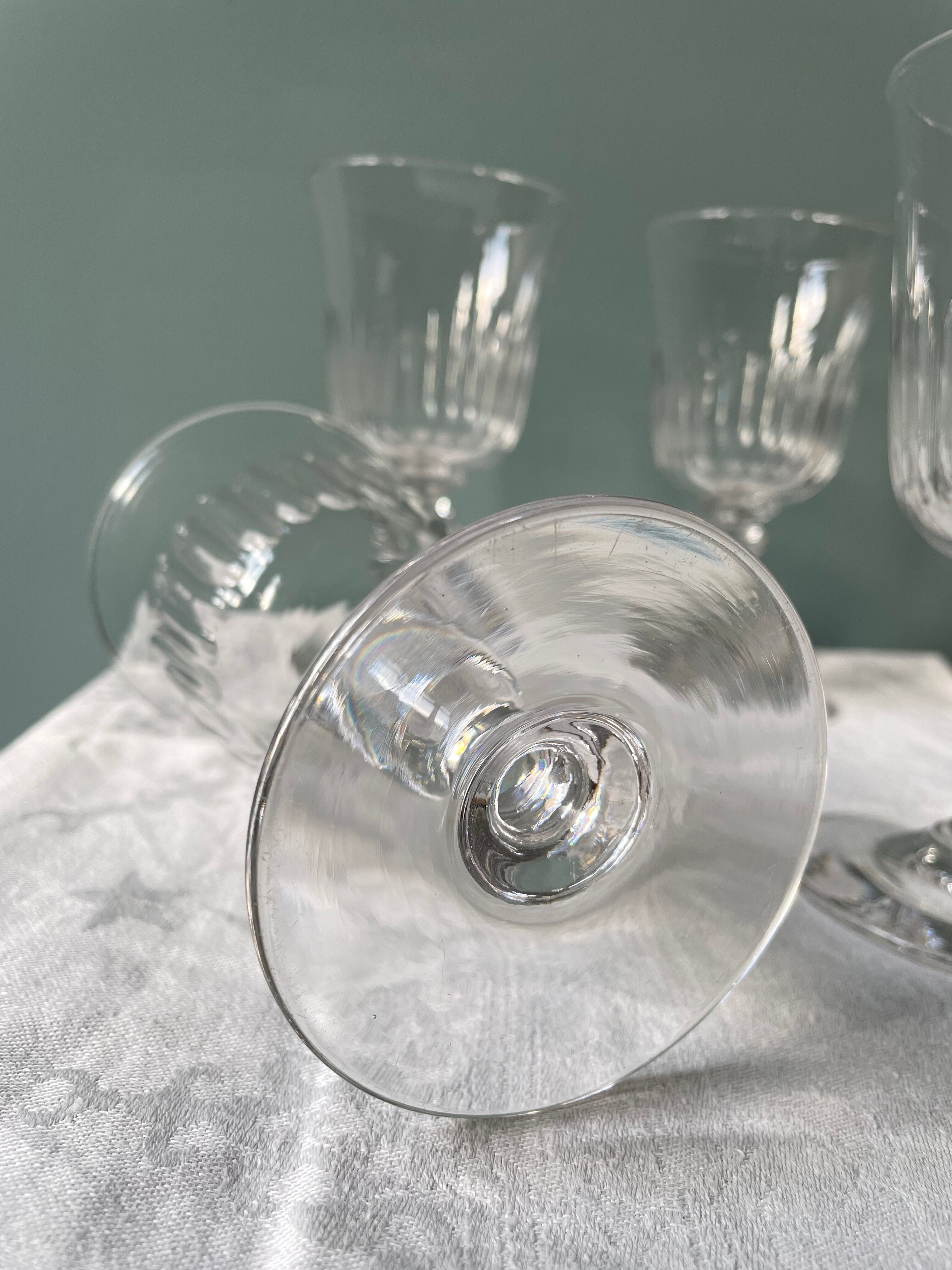 Set of 9 antique foot glasses in cut crystal