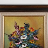Tableau belge signé représentant une nature morte avec un bouquet de fleurs, vers 1950