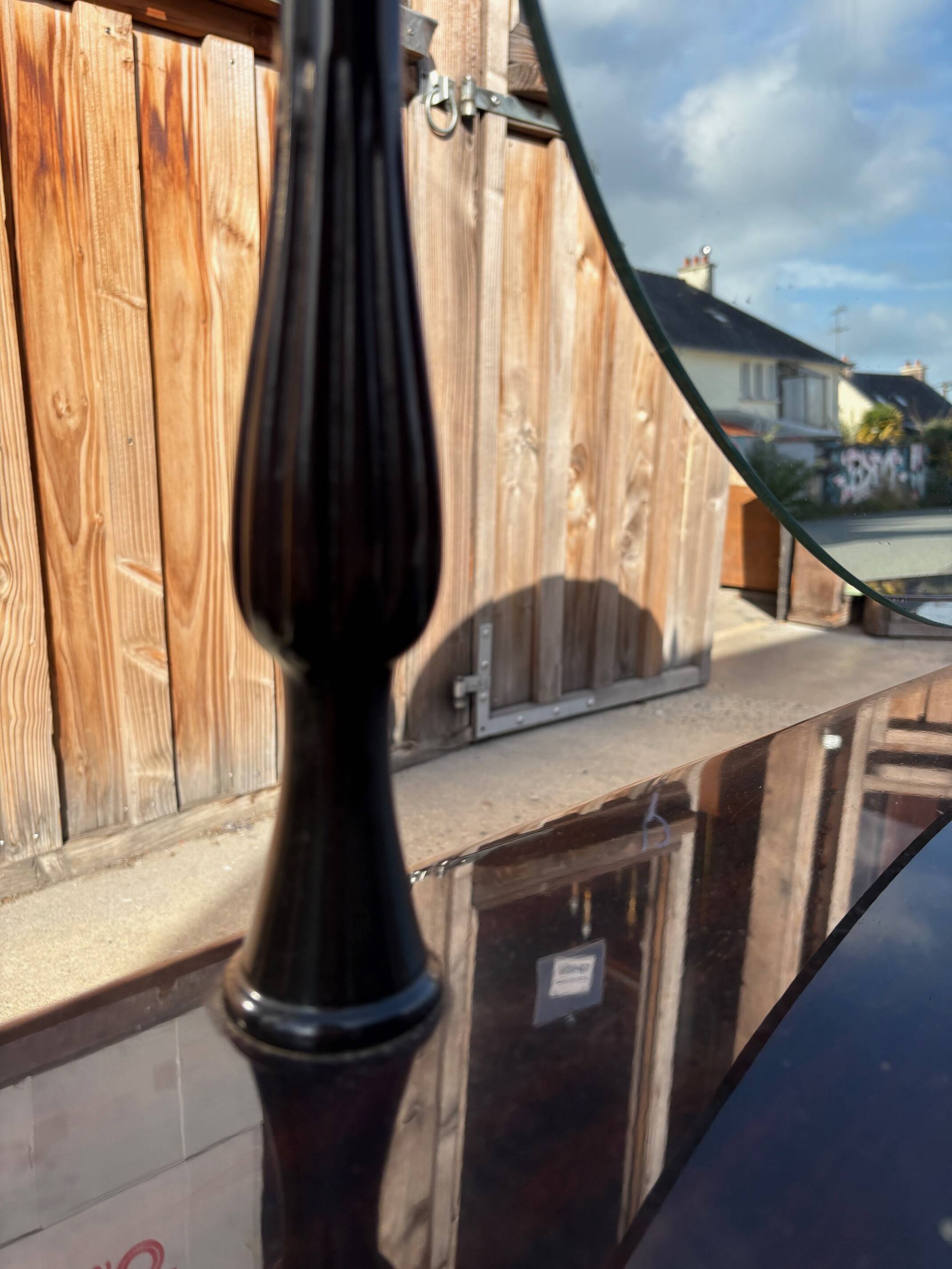 Vintage 1960s triptych hairdresser in mahogany – signed G. Blouin Nantes