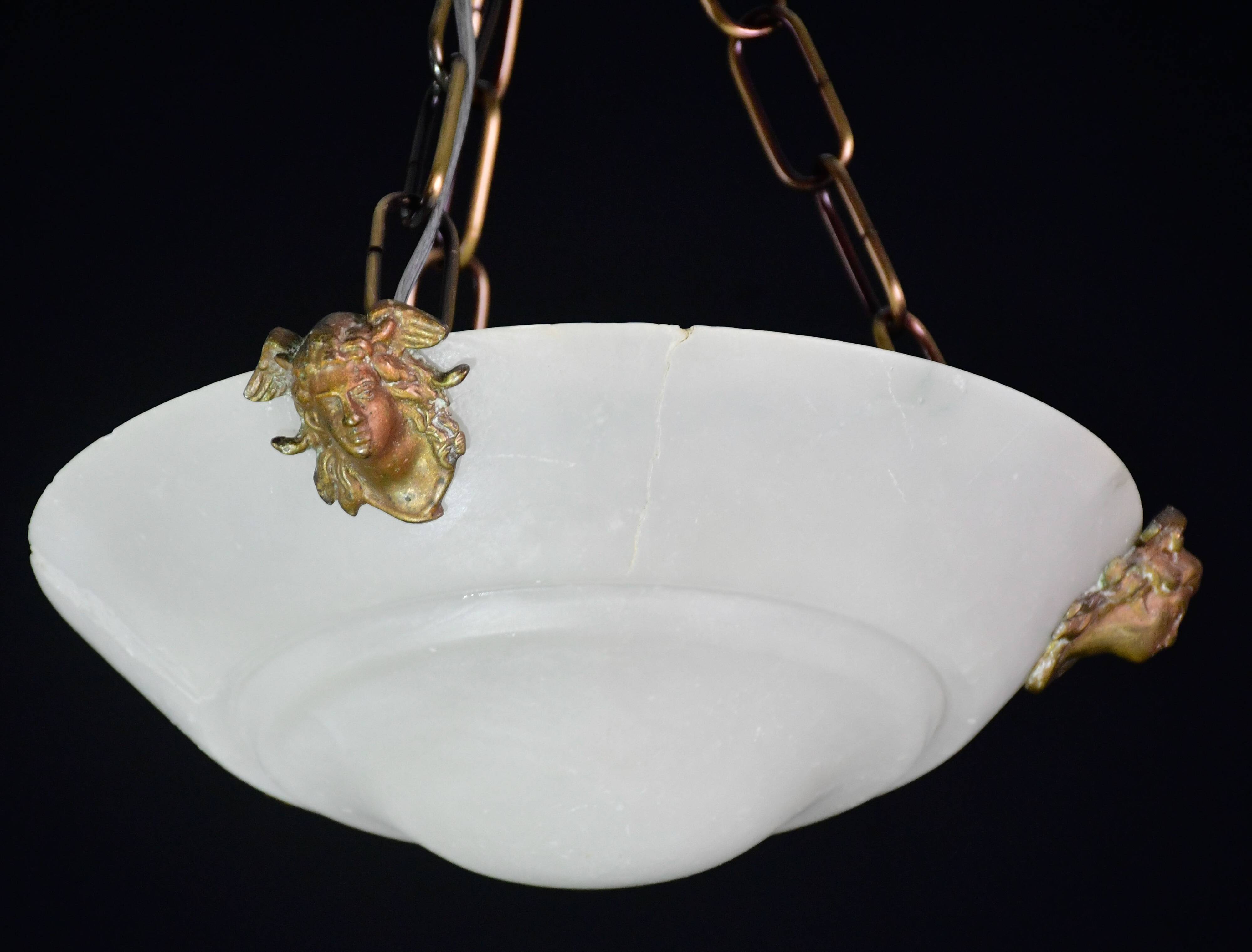 Charming white Art Deco alabaster pendant, 1940s