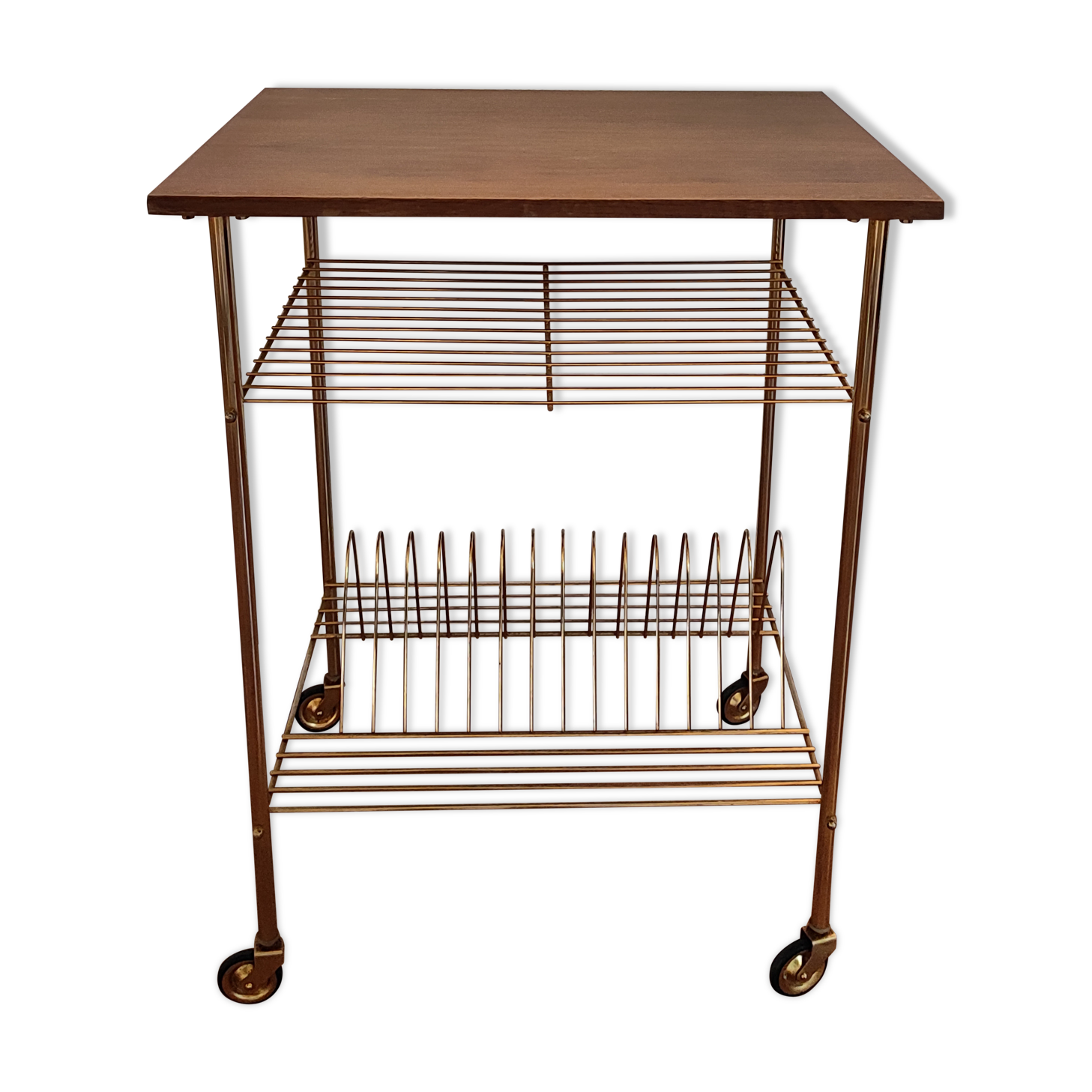 Vinyl furniture wood and brass on wheels