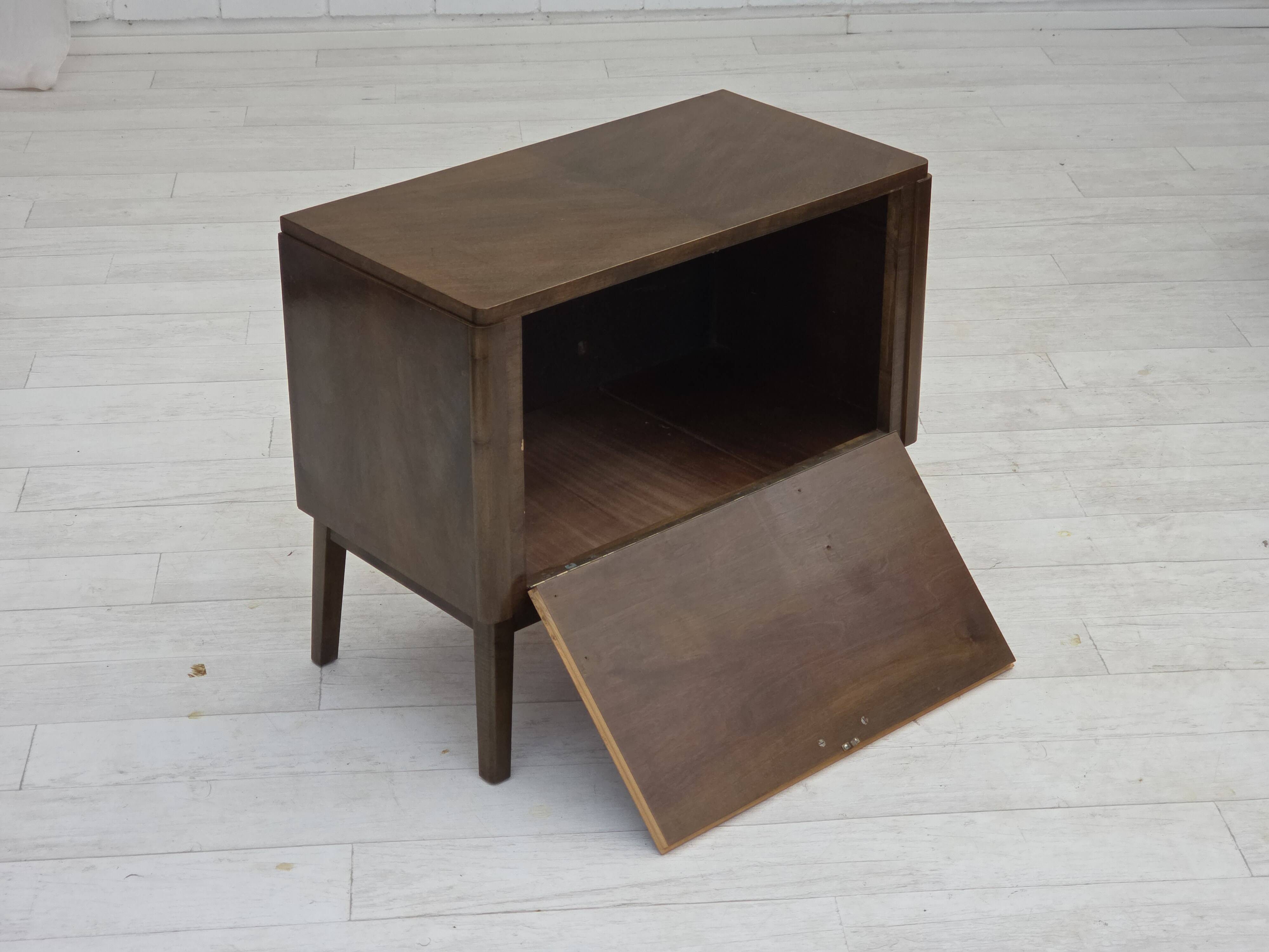 1960s, Danish radio/TV commode, laqered ash wood, wood marquetry door.