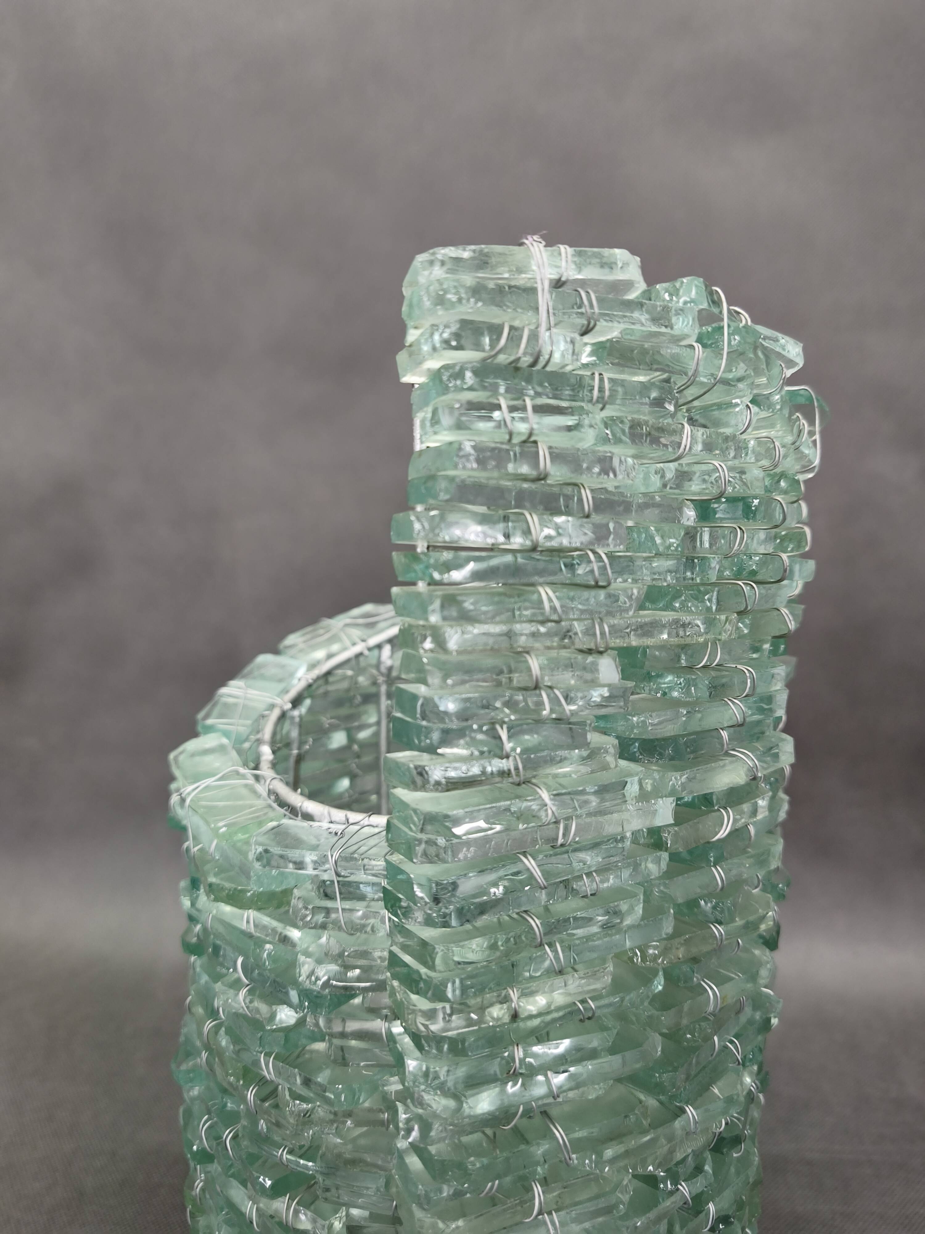 Italian Sculptural Glass Table Lamp, Wire and Glass Construction, 1980s