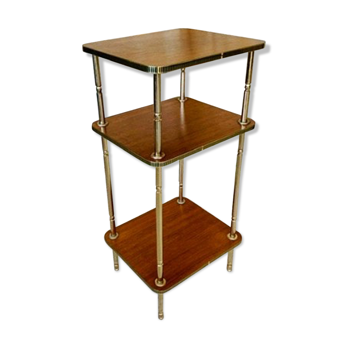 Three-shelf side table in teak and brass 60/70s