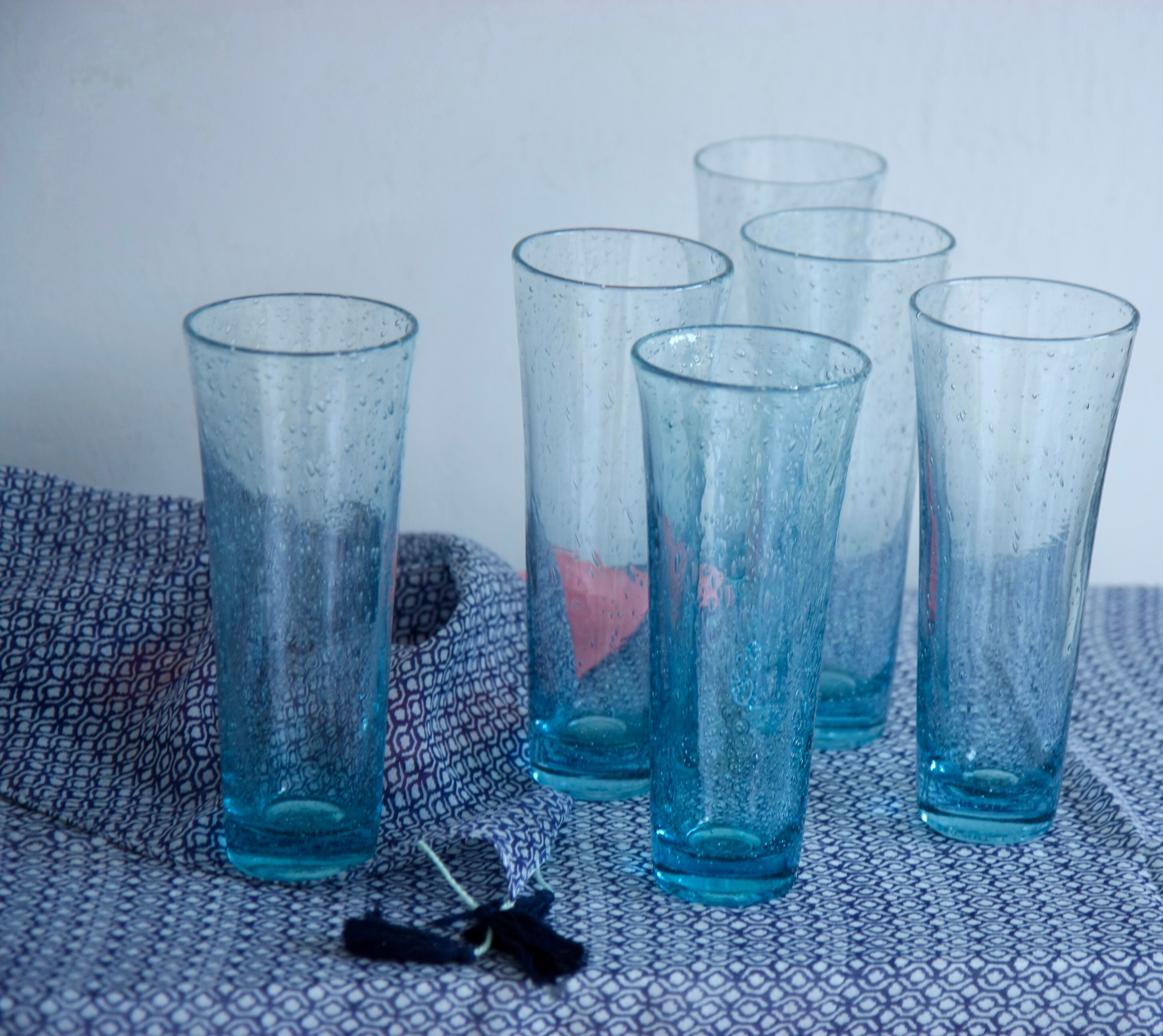 Six Biot glass orange glasses