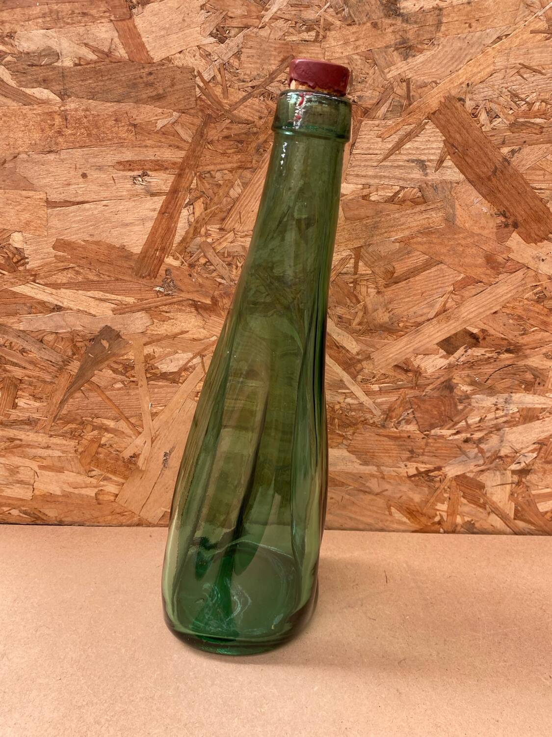 Antique Dame Jeanne Bottle Pressed Glass Green Transparent Vintage