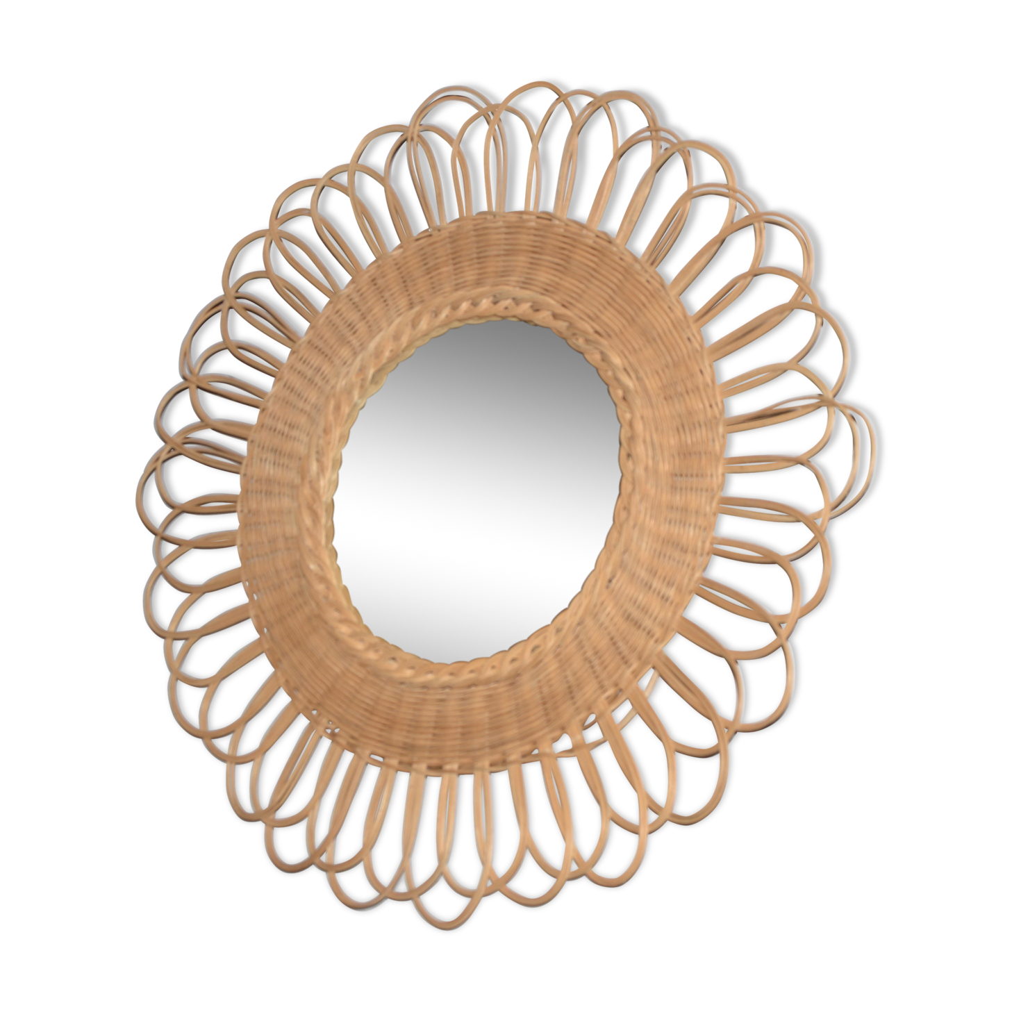 Rattan/wicker flower mirror