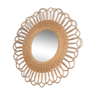 Rattan/wicker flower mirror