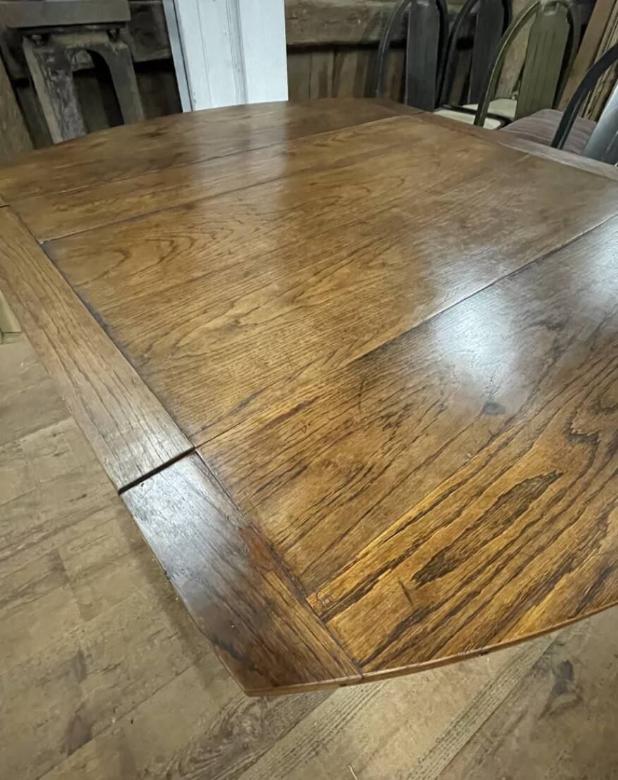 Solid wood farmhouse table with drop-leaves