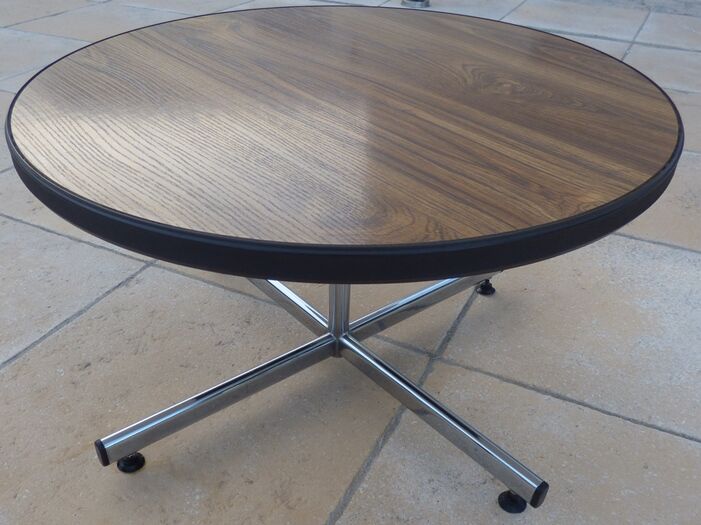 VINTAGE round coffee table in metal and wood