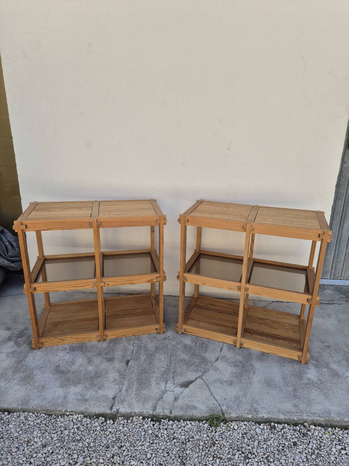 Pair of vintage pine bookshelf units in Maison Regain design from the 1970s.