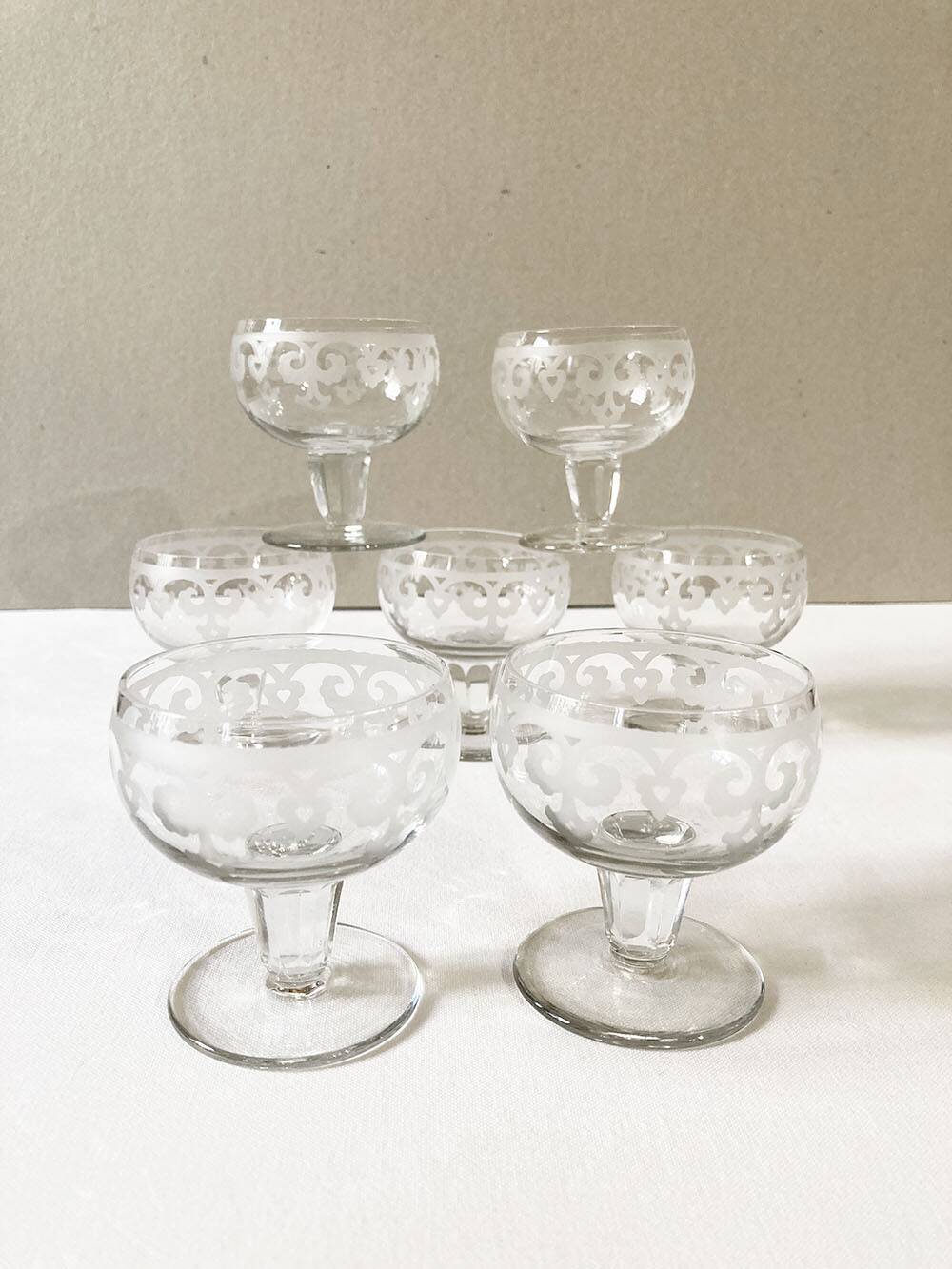 Antique engraved crystal aperitif glasses