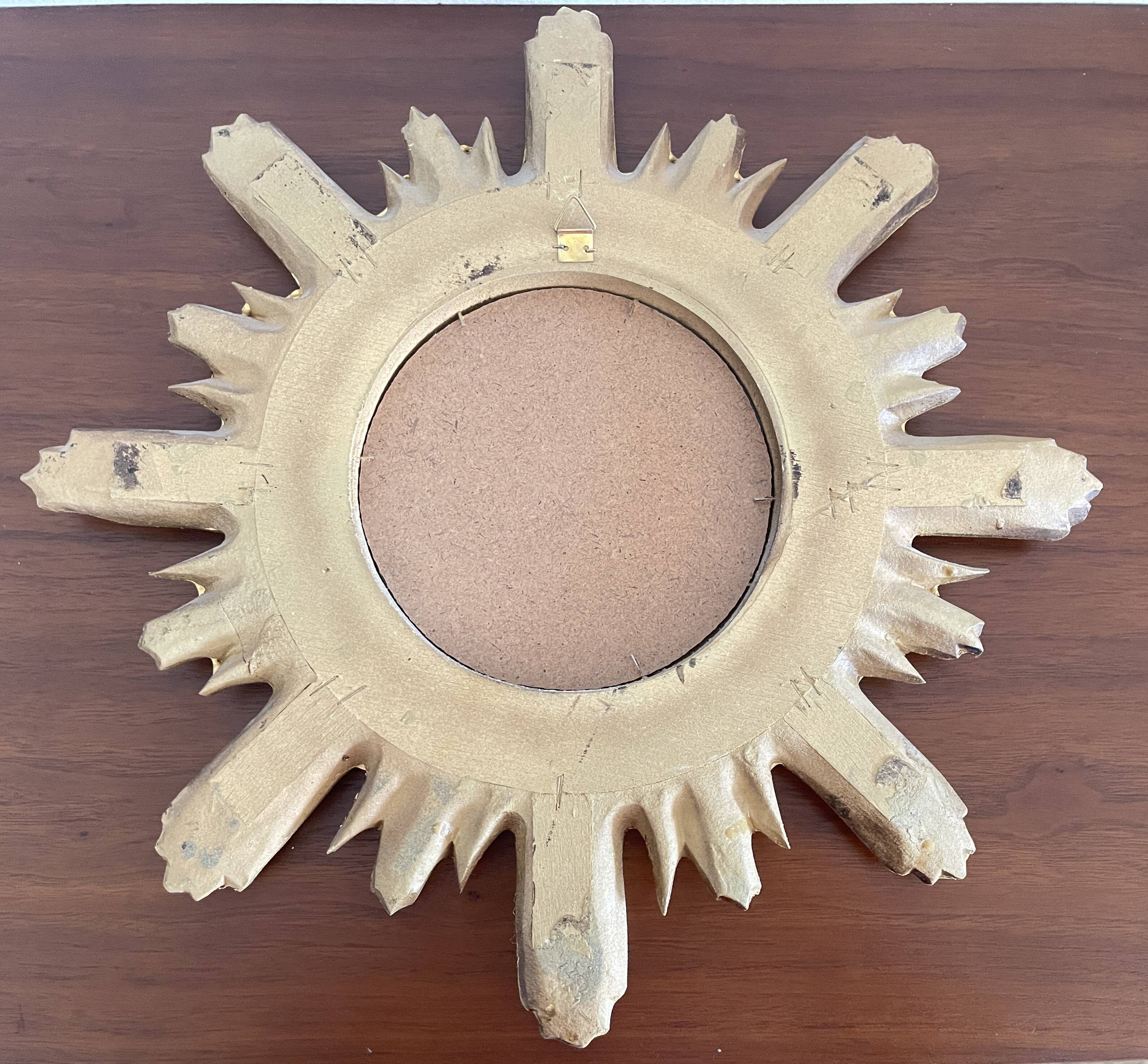 Golden carved wooden sun mirror — 42 cm