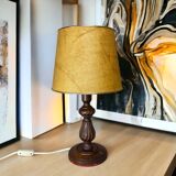 Rustic carved wood table lamp