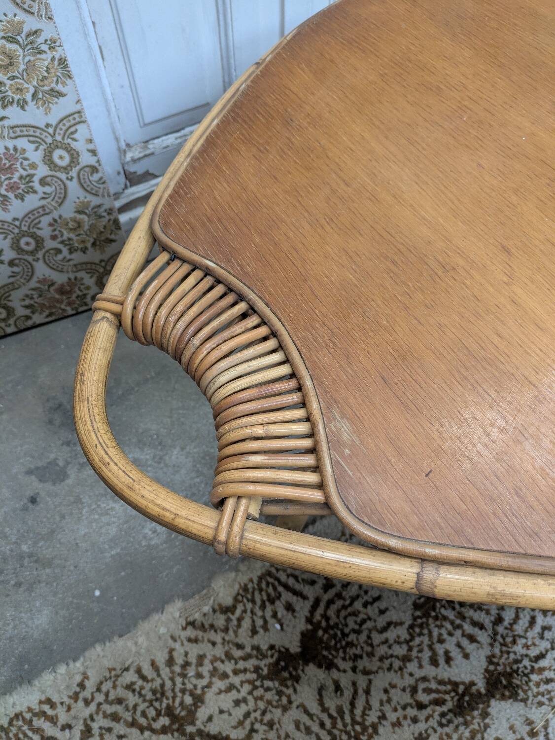 Rattan and glass coffee table