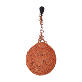 Suspension boule orange corde et rotin années 1970