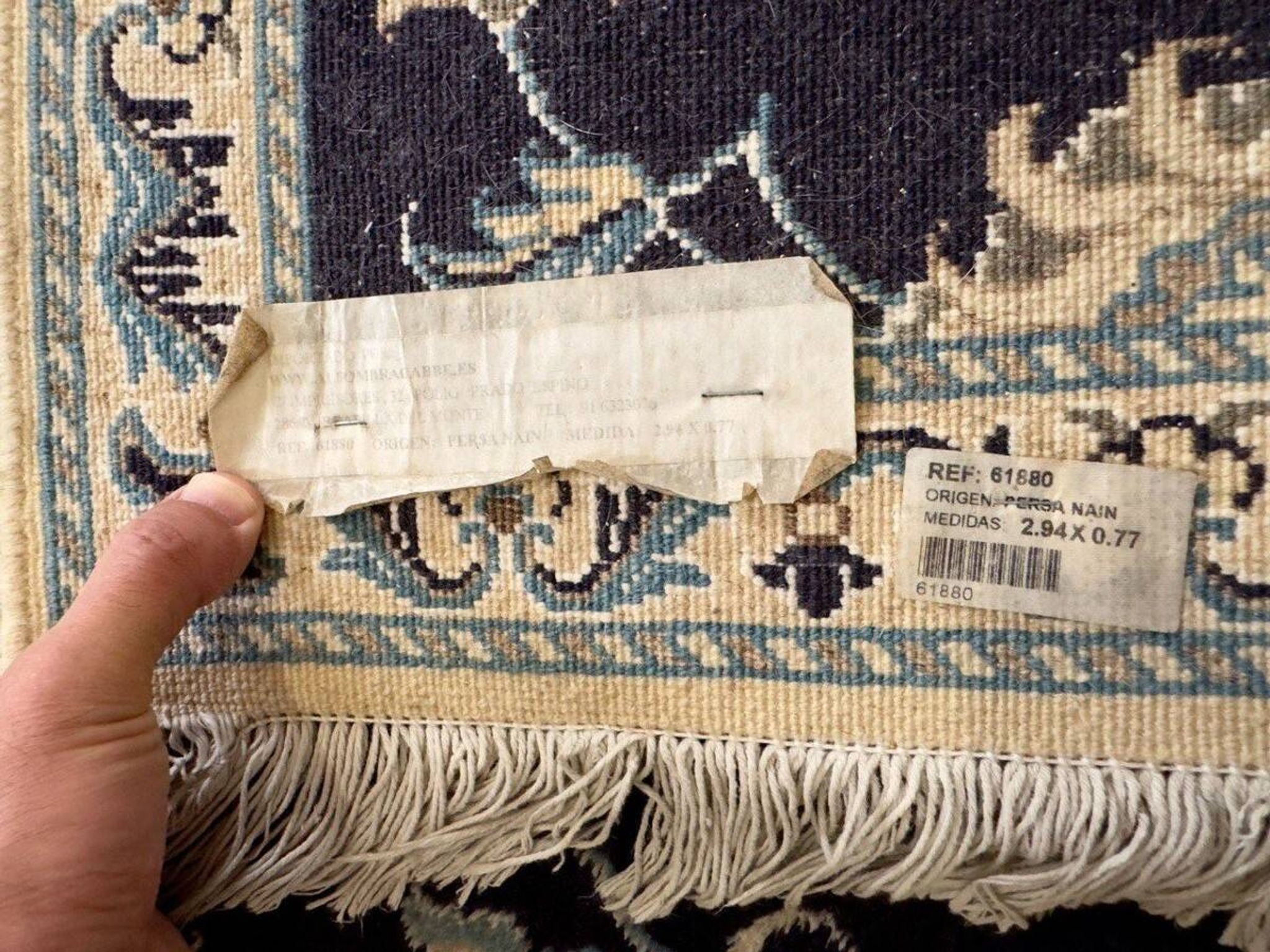 Oriental Rug Iran Nain Wool and Silk: 0.77 X 2.94 Meters