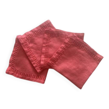 Lot de 4 serviettes à apéro anciennes - 28x28 cm - Métis