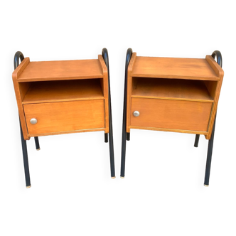 Pair of vintage boarding school bedside tables