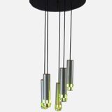 Suspension cascade of aluminum tubes with green glass