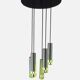 Suspension cascade of aluminum tubes with green glass