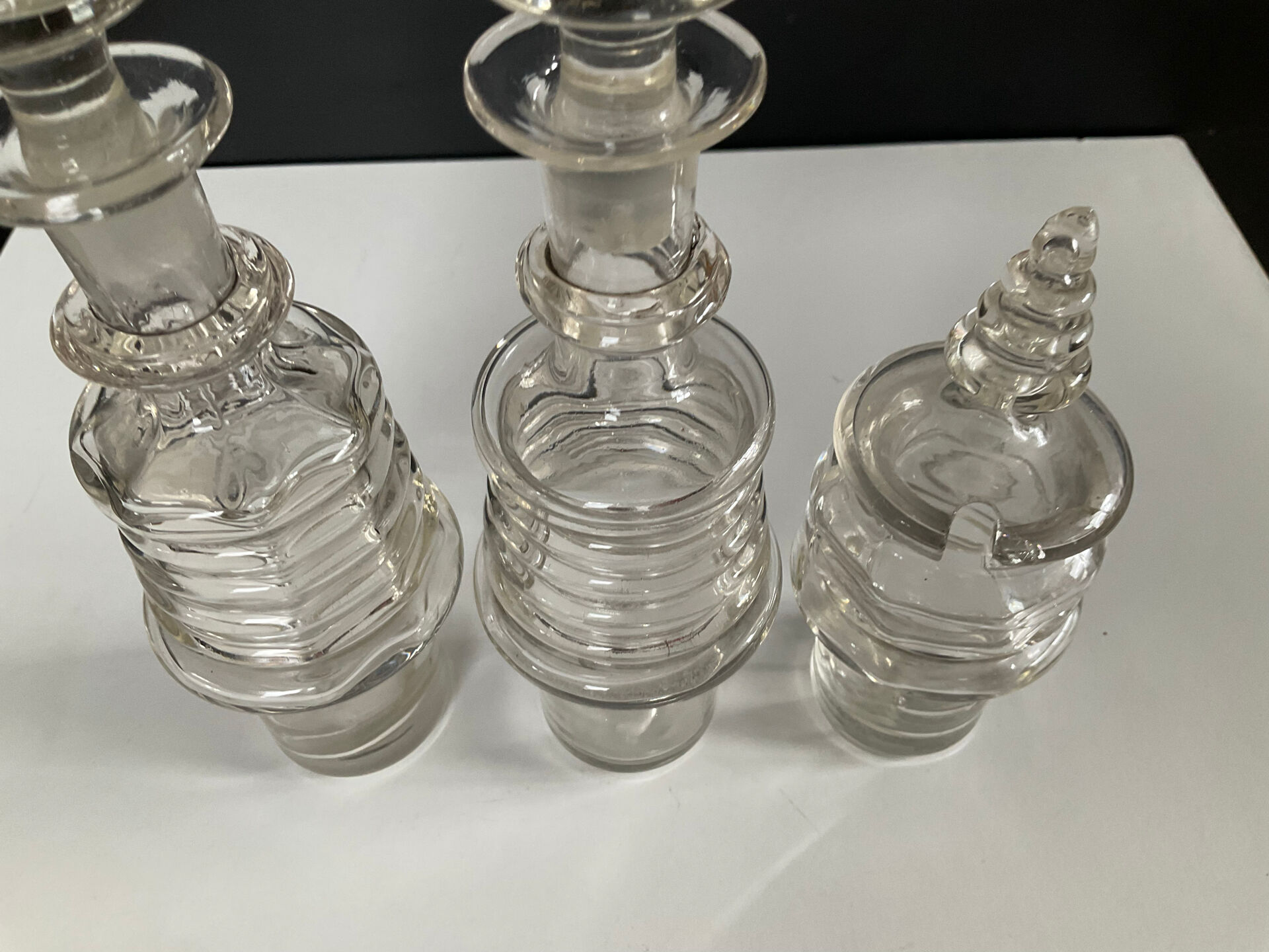 Set of 3 Art Deco crystal bottles