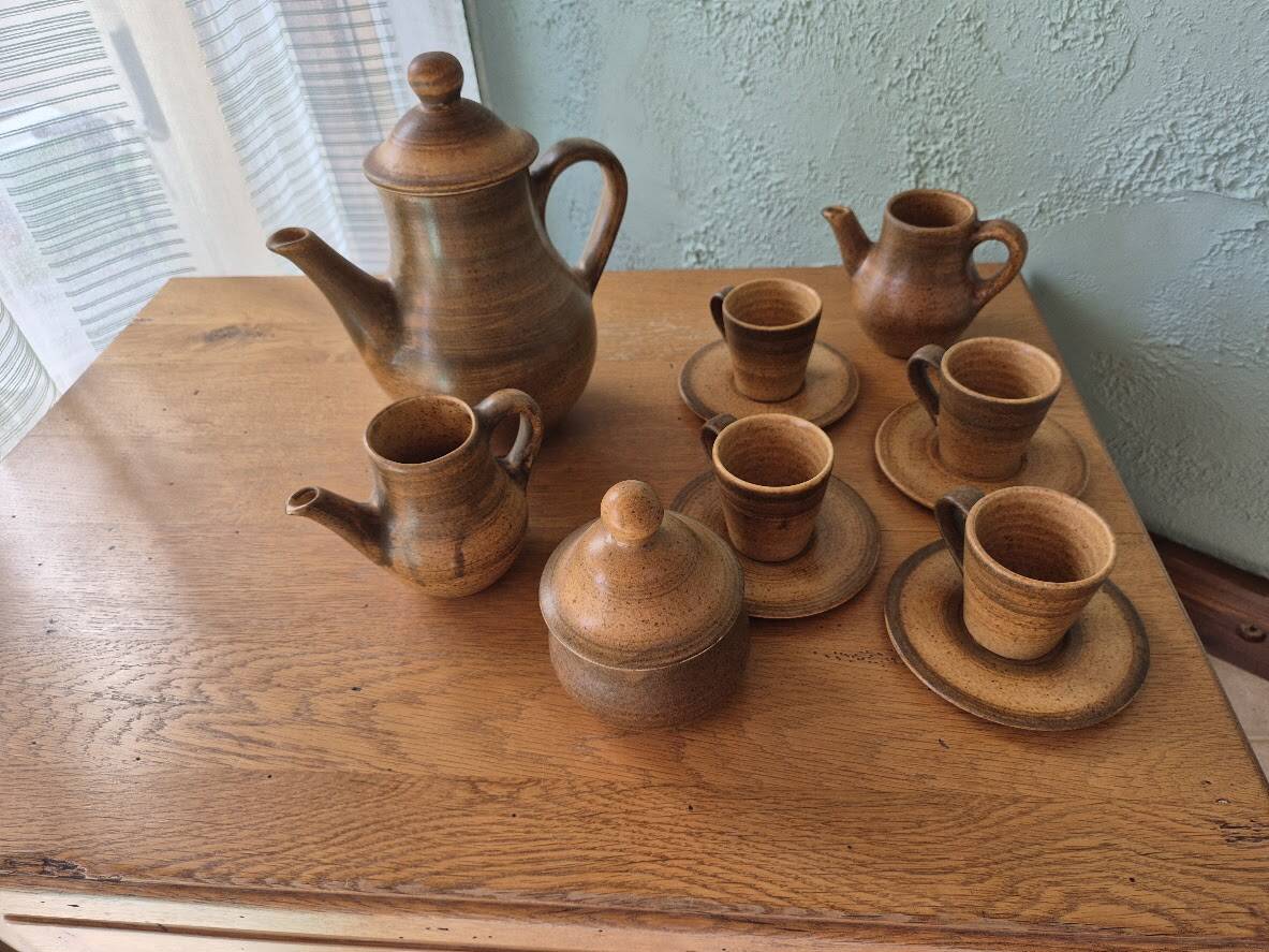 Service à café / thé vintage en grès pyrité artisanale