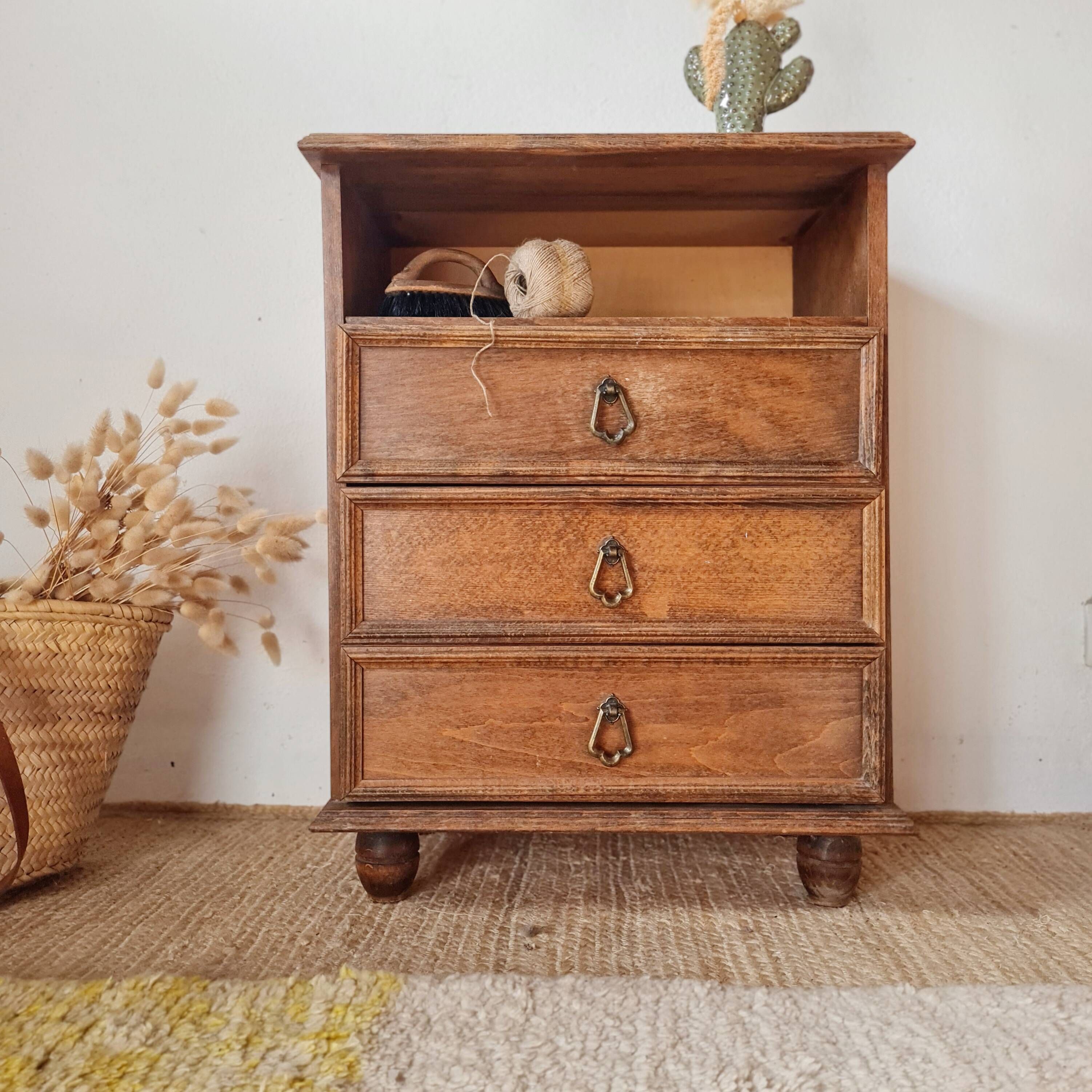 Small vintage wooden piece of furniture with 3 drawers - small chest of drawers.