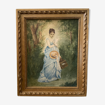 Young girl with doves painting 1860