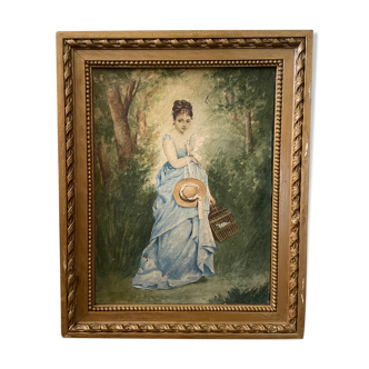 Young girl with doves painting 1860