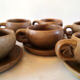 6 saucers and coffee cups in 70s design stoneware