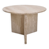 Italian Round Coffee or Side Table in Travertine, 1980s