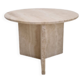 Table basse ou d'appoint ronde italienne en travertin, années 1980