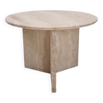 Italian Round Coffee or Side Table in Travertine, 1980s