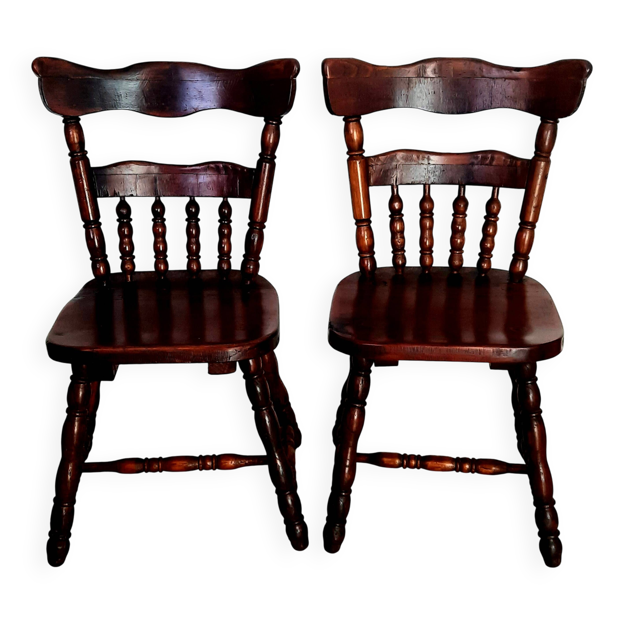 Pair of solid wood saloon chairs from the 60s and 70s