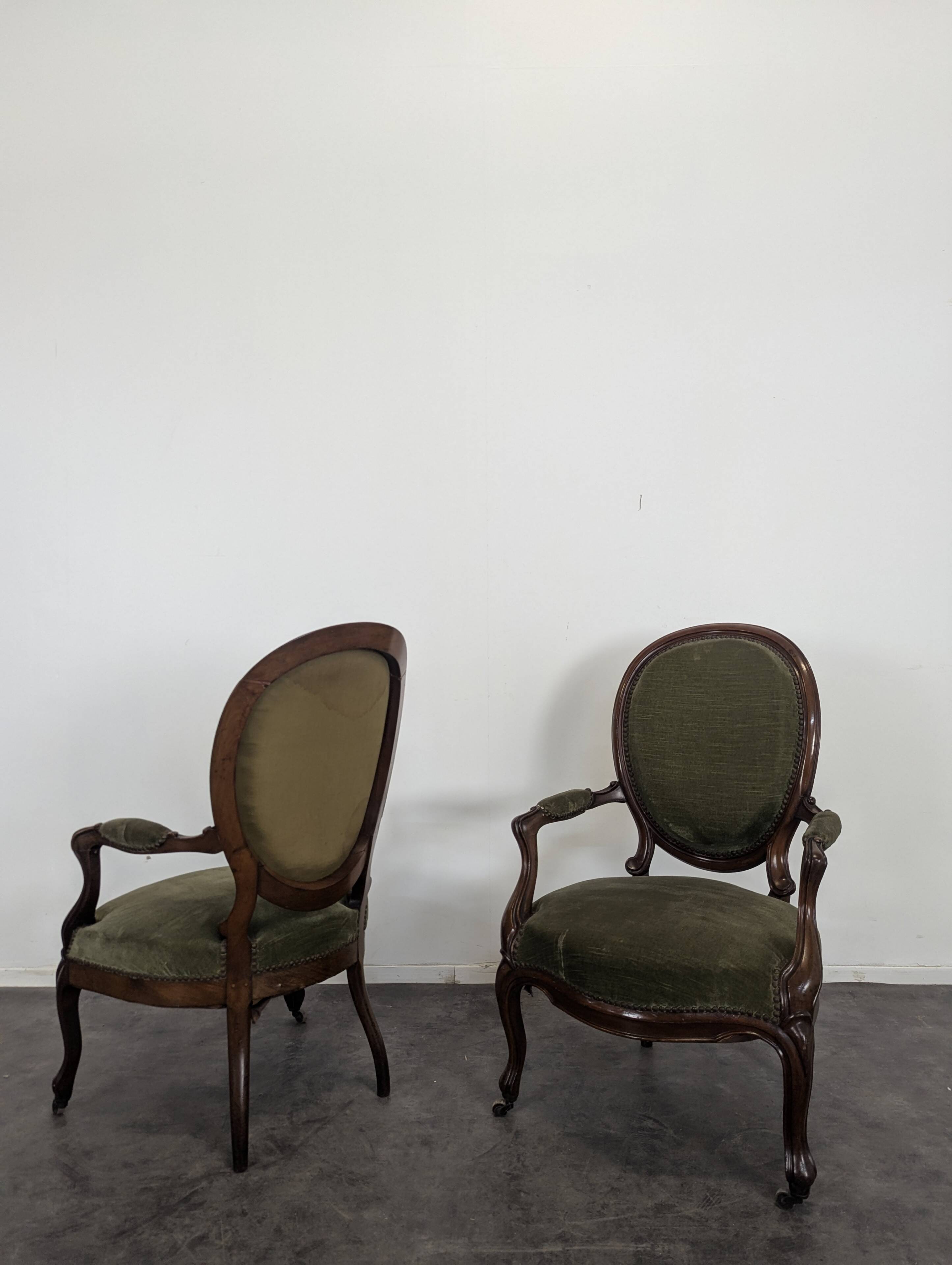 Pair of Louis XV style armchairs in mahogany