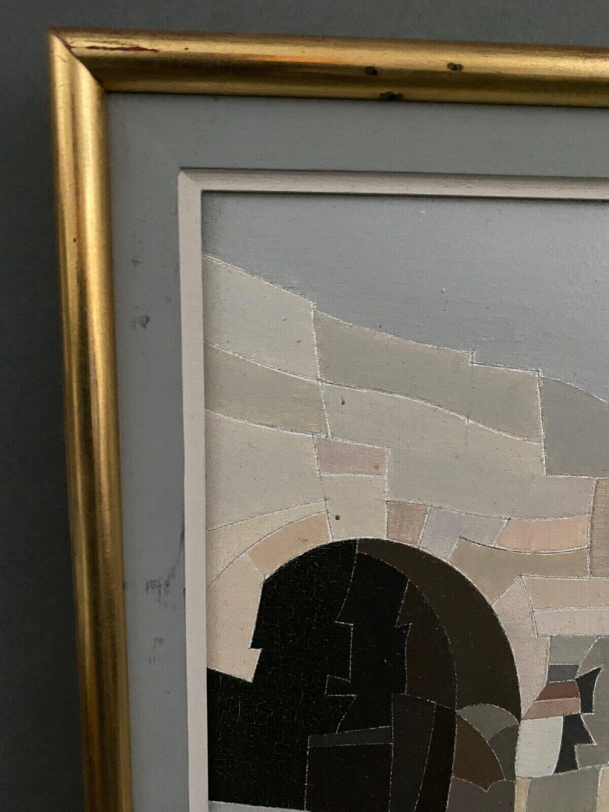 Oil on canvas Alain L'Hermitte Lhermitte geometric architecture 20th century