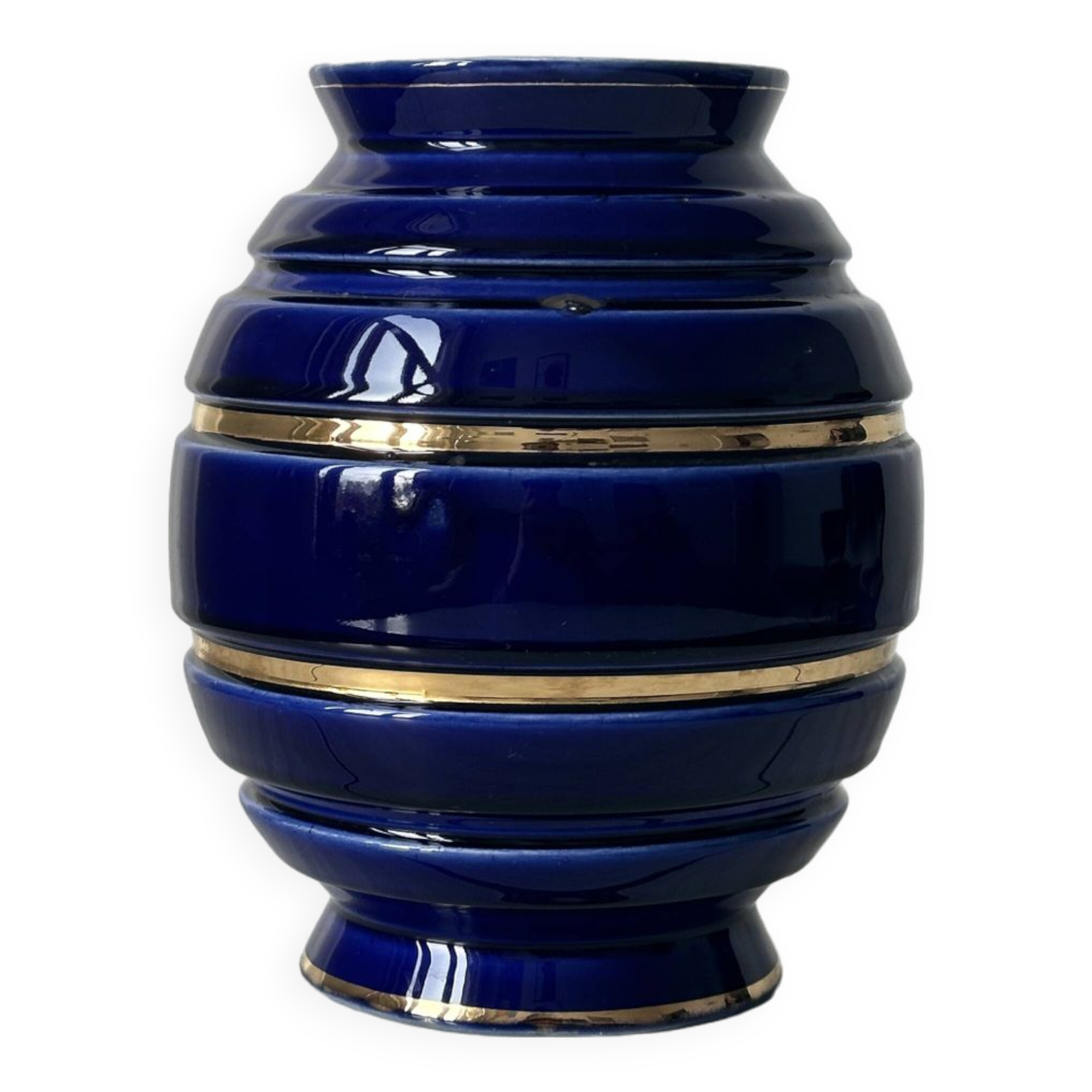 Royal blue vase with gold edging