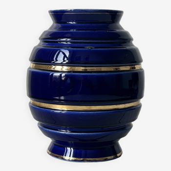 Royal blue vase with gold edging