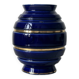 Vase bleu roi aux liserés dorés