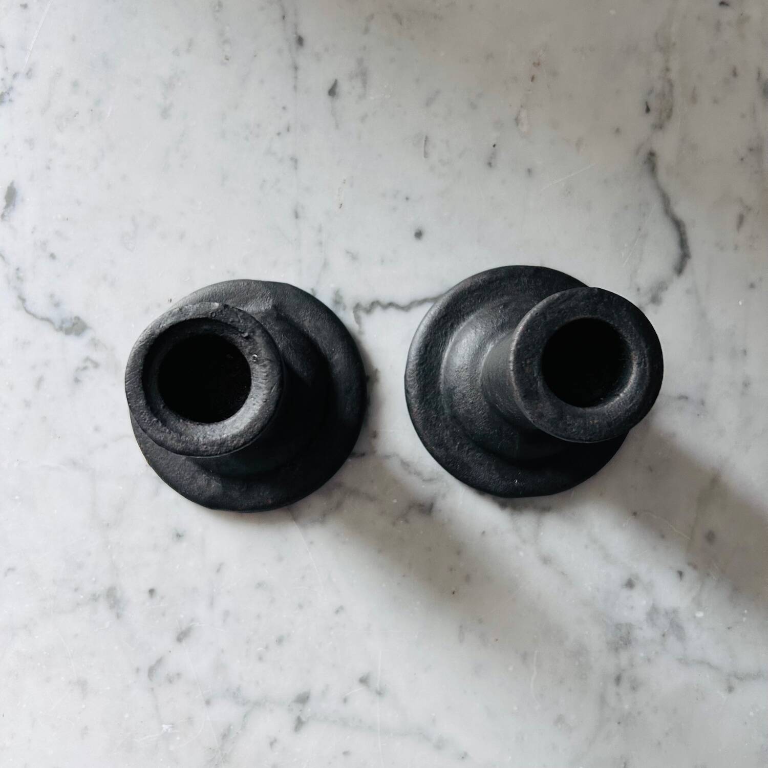 Brutalist cast iron candlestick holders