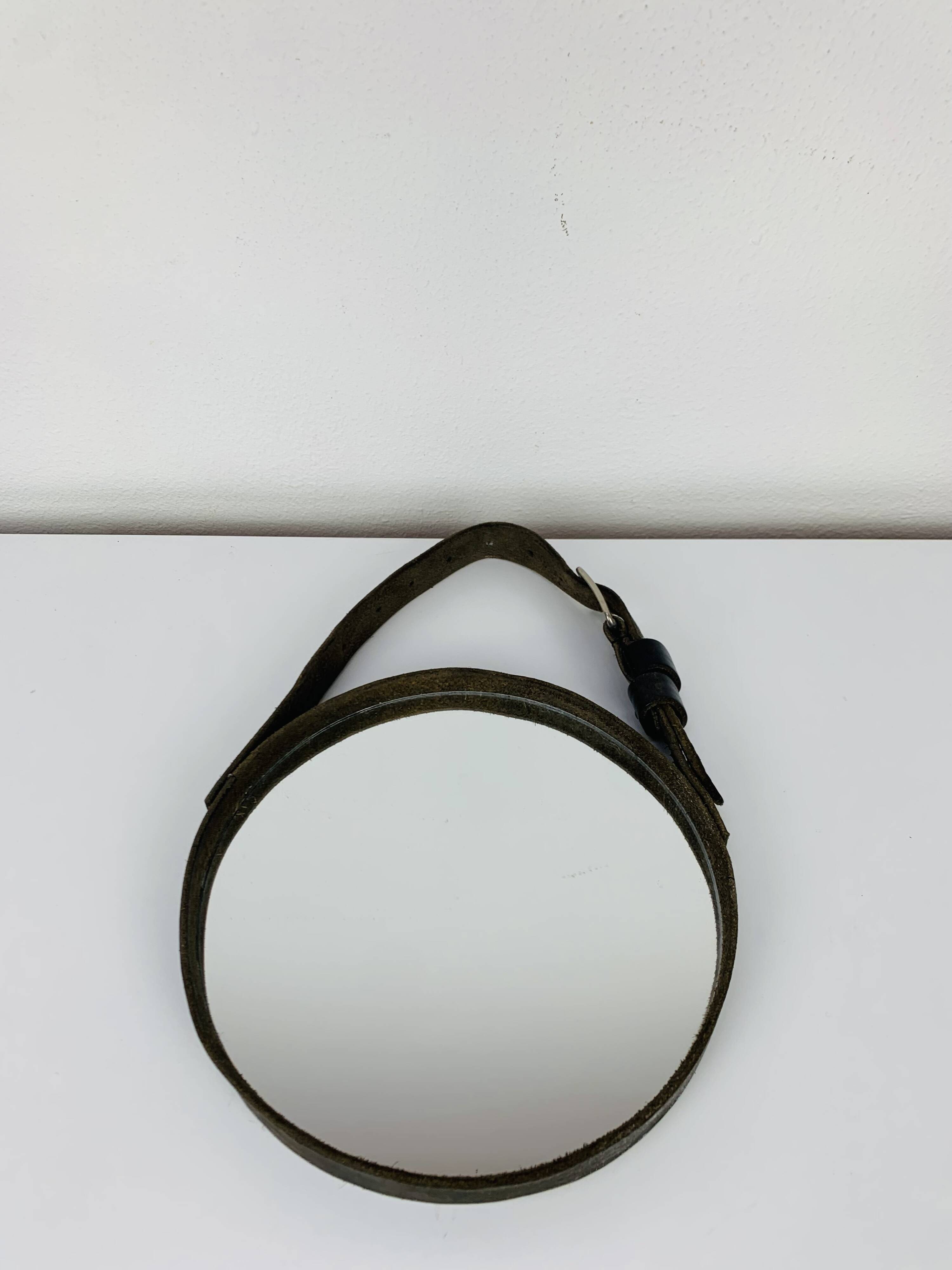 Miroir cerclage cuir artisanal