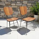 Pair of Vintage Chrome and Wood Chairs - 1980s - Formica