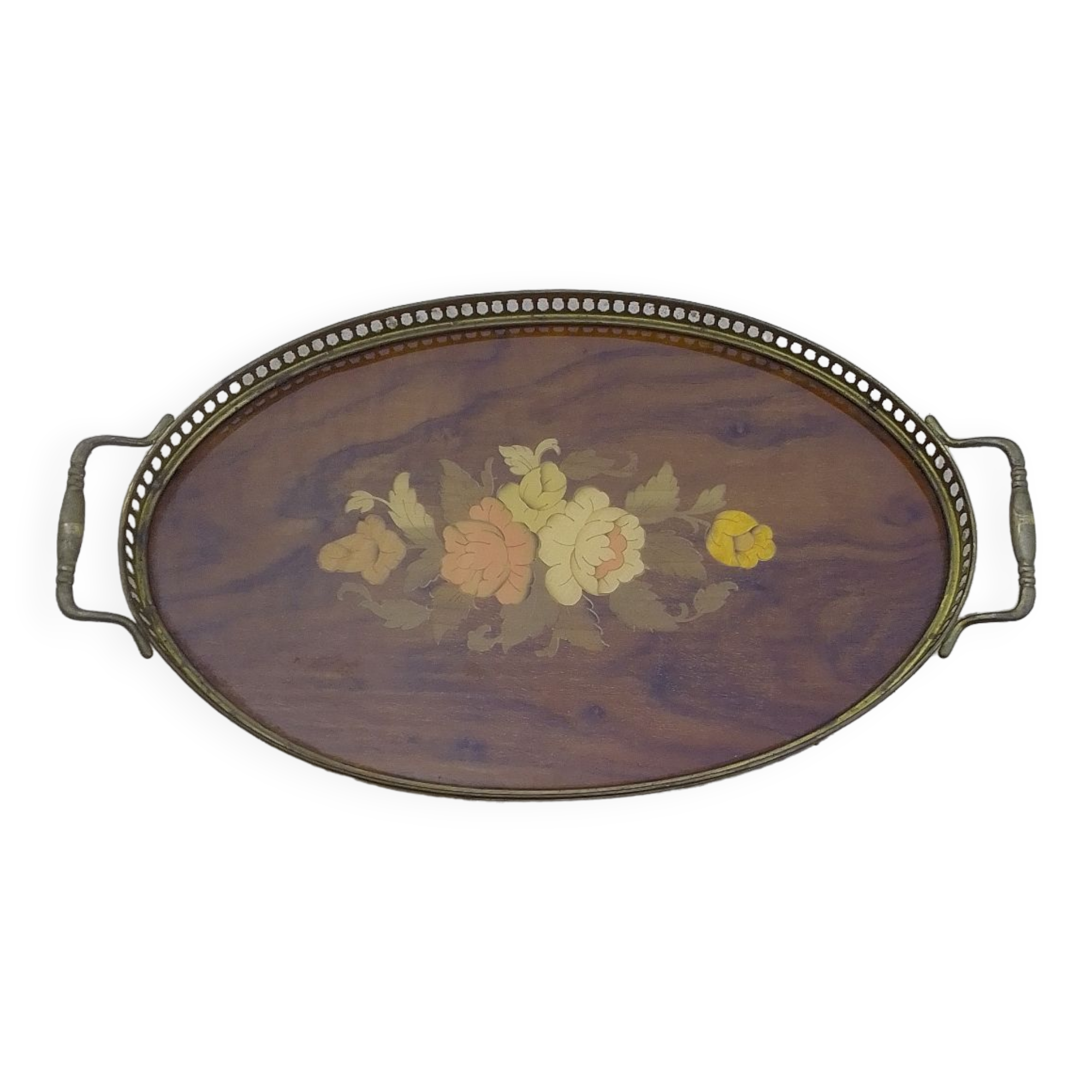Tray with handles wood and gilded metal