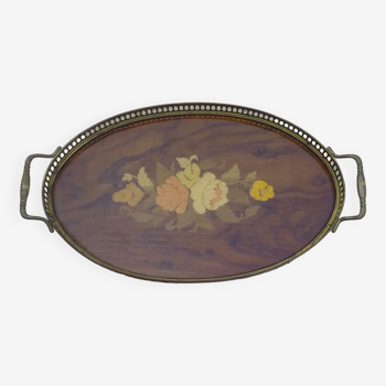 Tray with handles wood and gilded metal