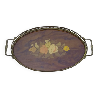 Tray with handles wood and gilded metal