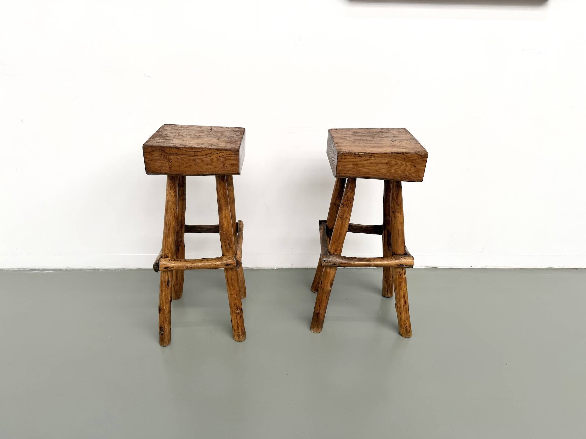 Pair of brutalist bar stools, France, 1950s