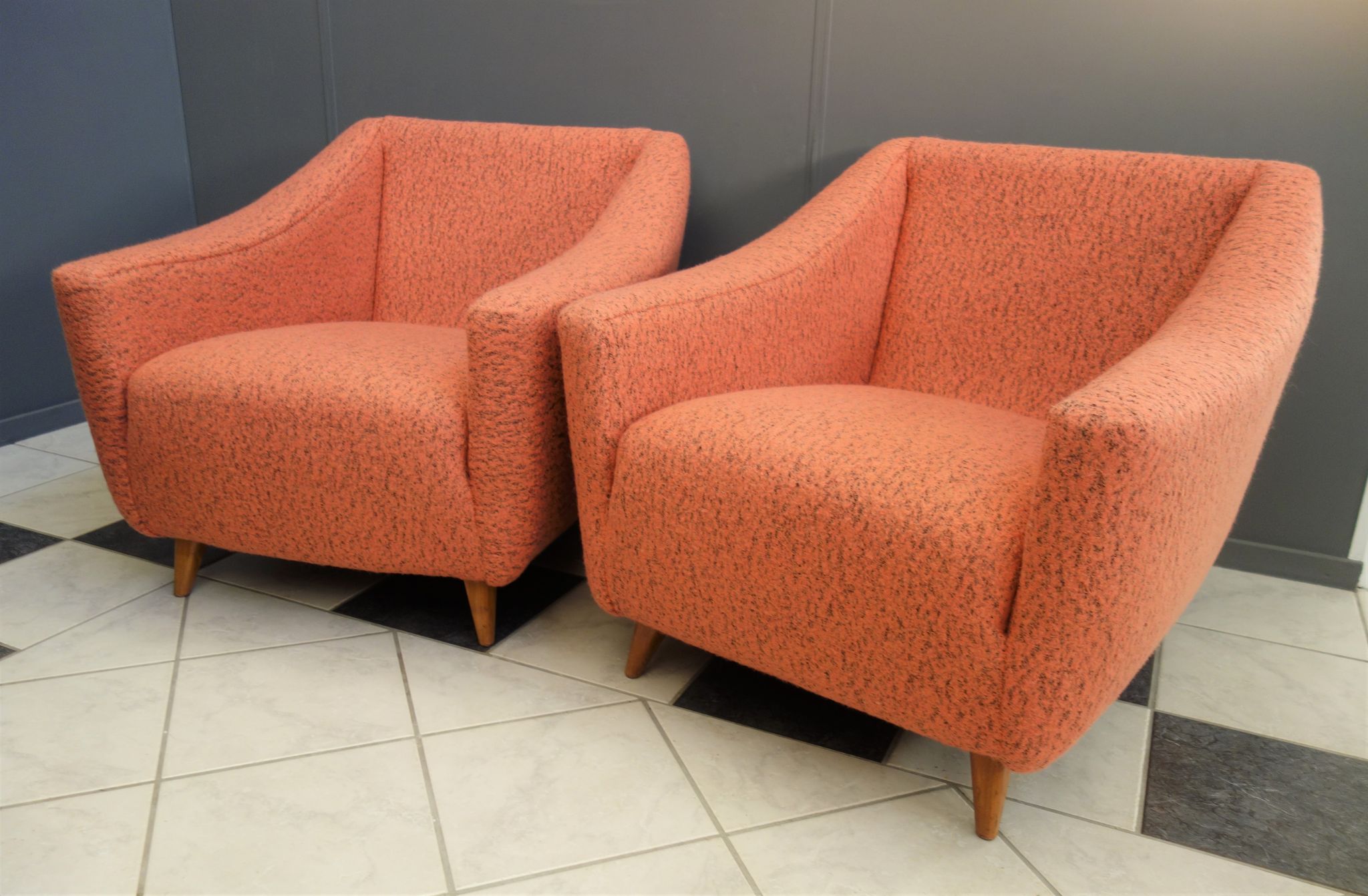 Set of pink and grey club chairs 1960s