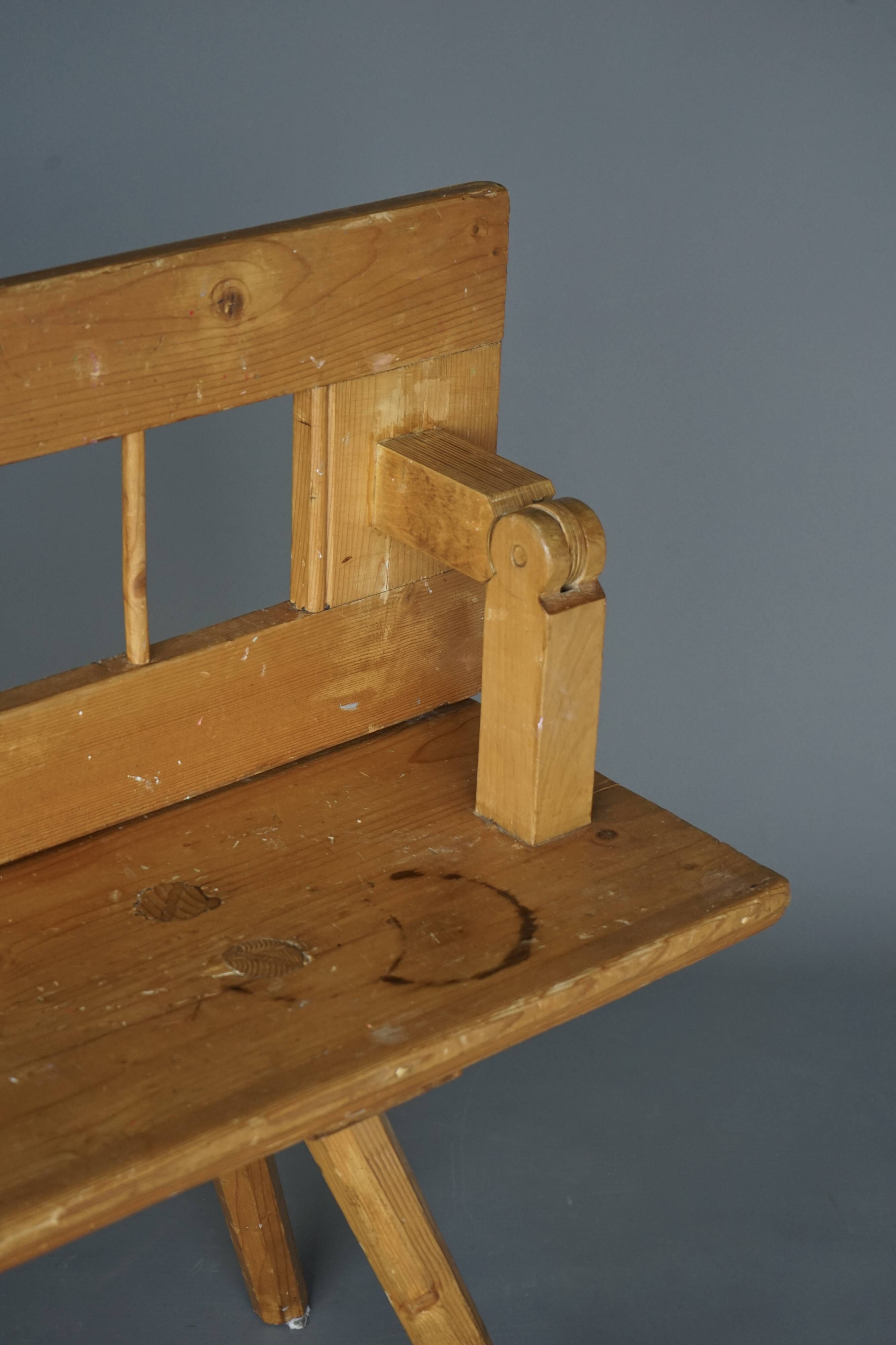 Scandinavian pine bench with turnable backrest, 1890s